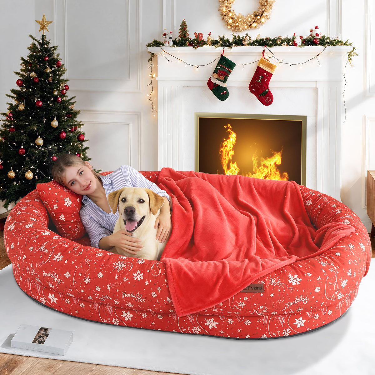 Fvkind Pet Bed Mat in 71"Lx51"Wx12"Th, Christmas