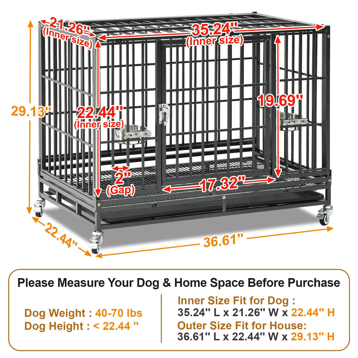 Homey Pet Animal Cage in 36.6"L x 22.4"W x 29.1"H, Black