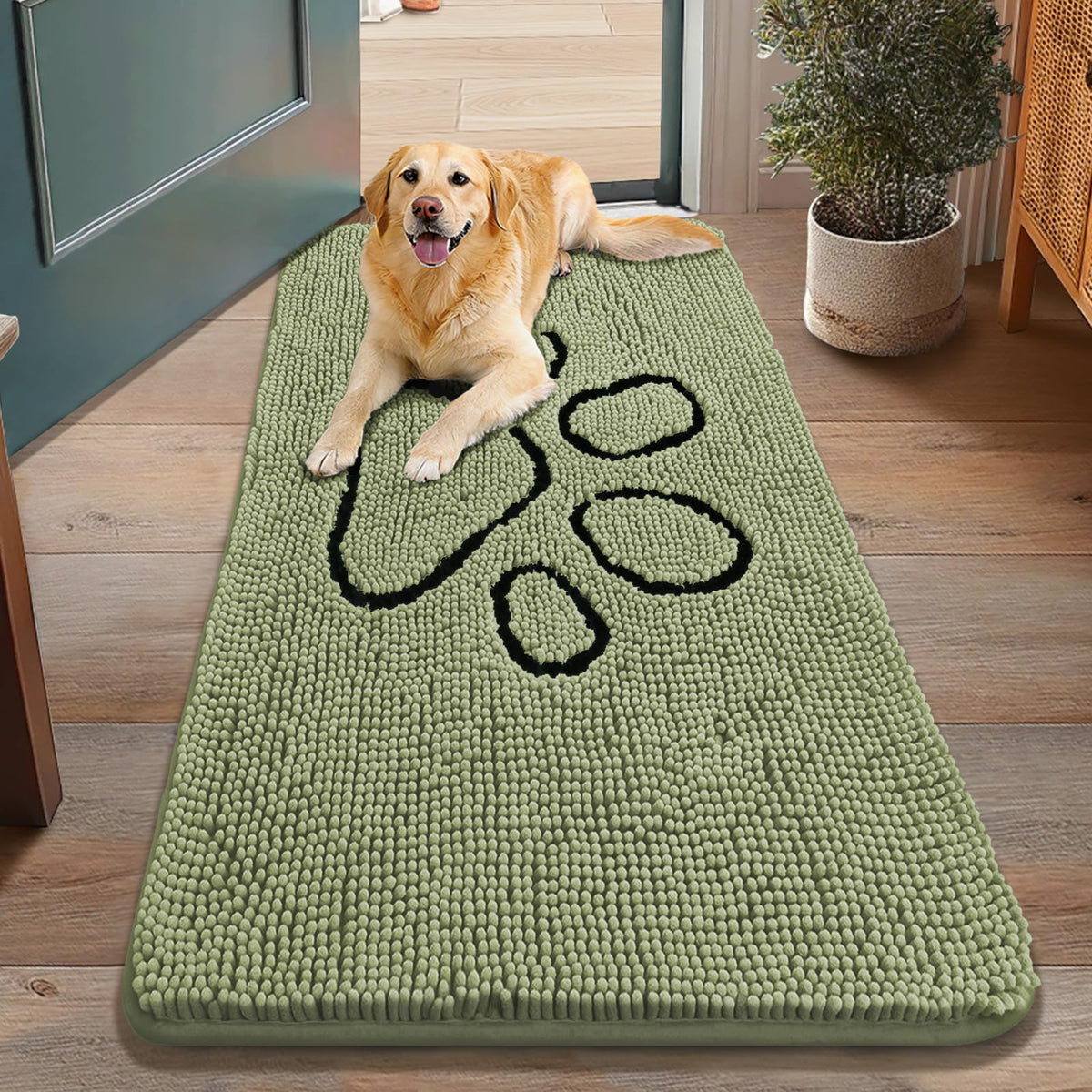 Smiry Rug in 48"X30", Sage Green and Black