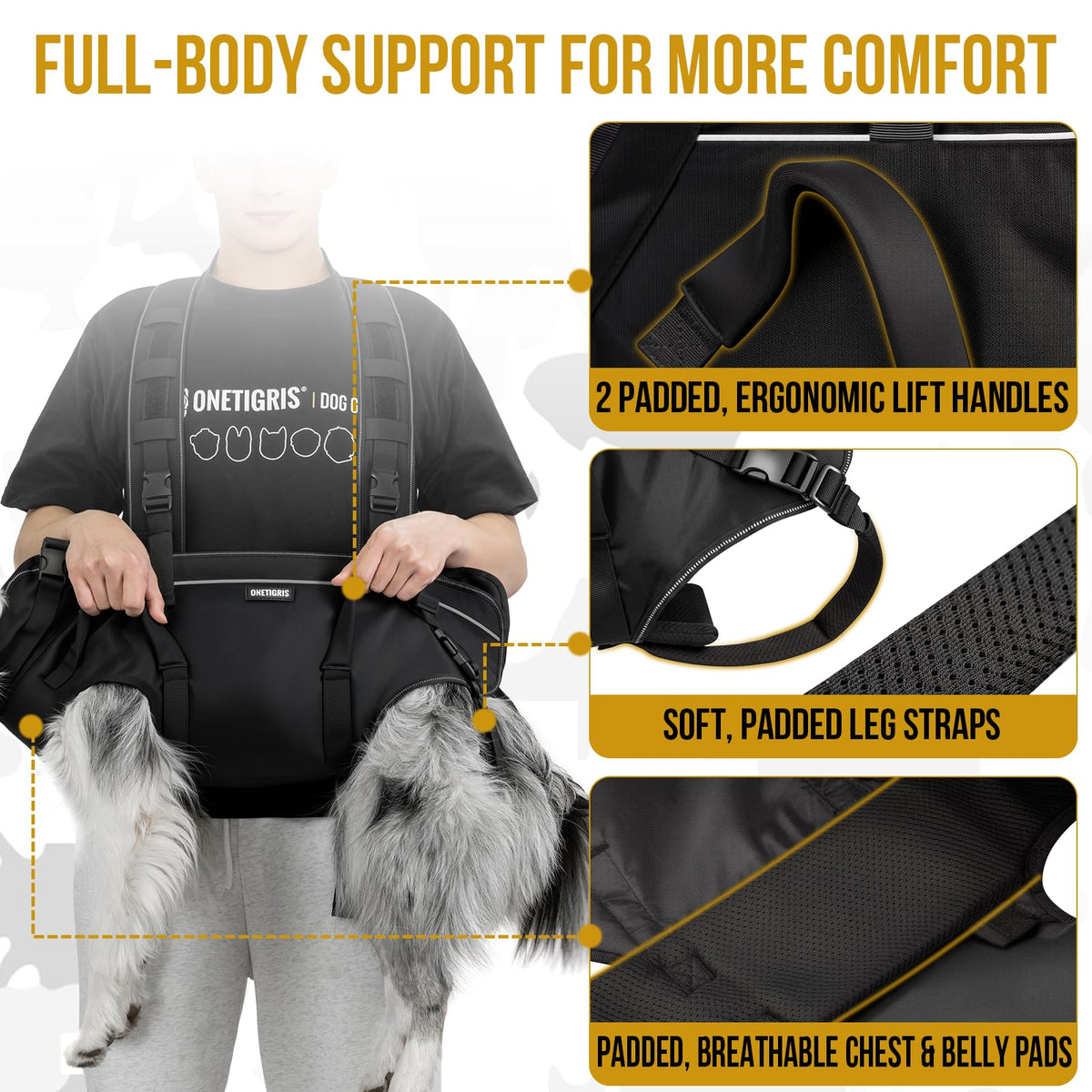 ONETIGRIS Animal Carrier in S: Chest 20-27", Back 8", Fits 18-32 lbs, Black
