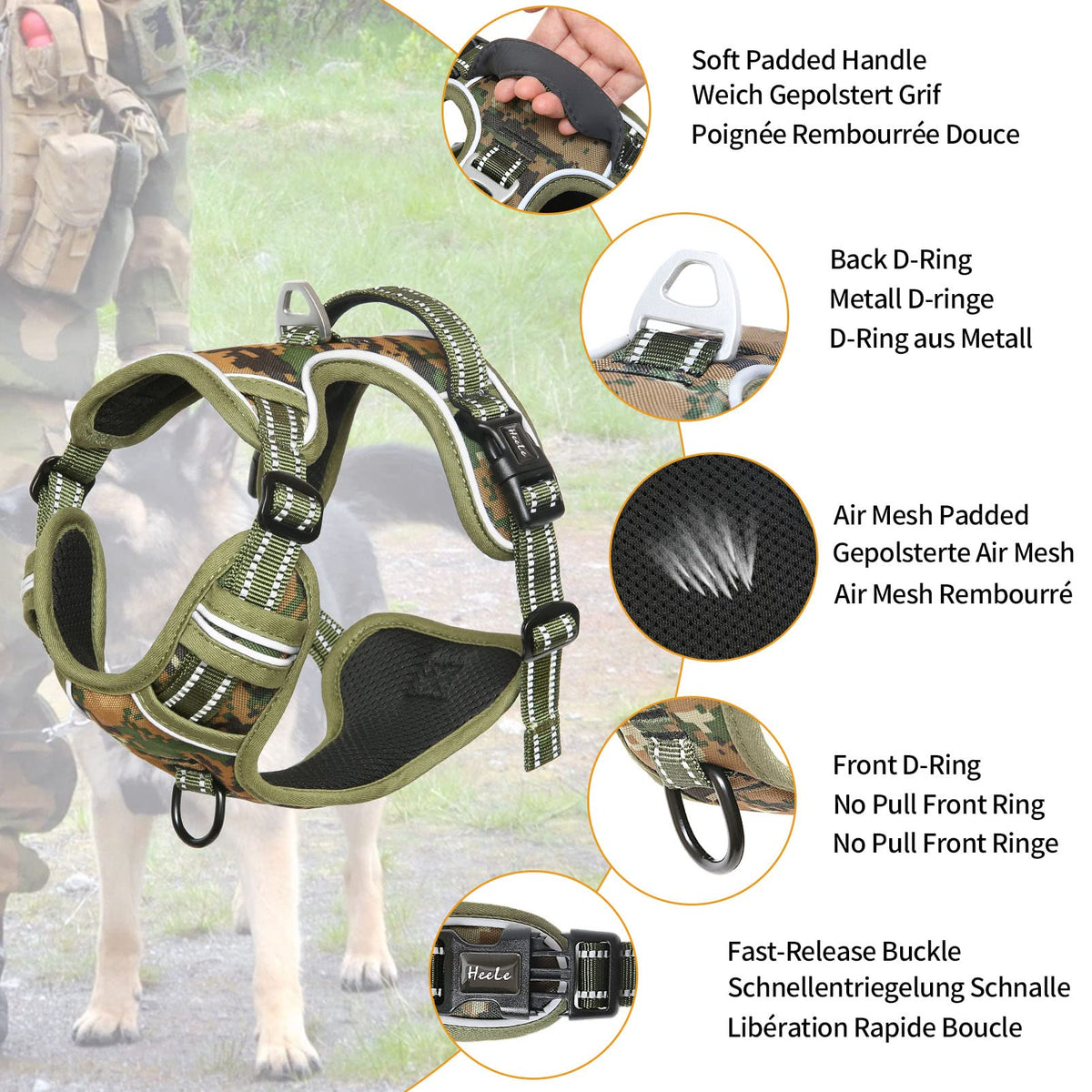 HEELE Animal Harness in S, Camo Green