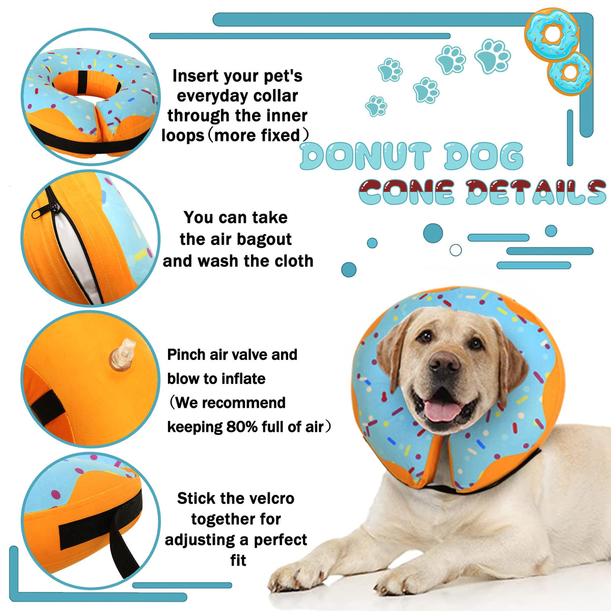 Cneo Animal Recovery Collar Cone in S（neck 4"-7"）, Blue