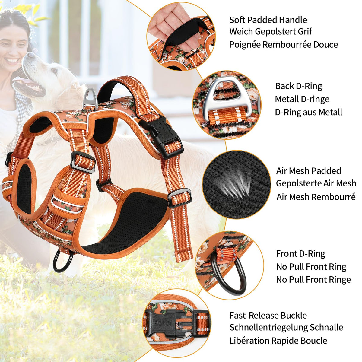 HEELE Animal Harness in XS, Flower-Orange