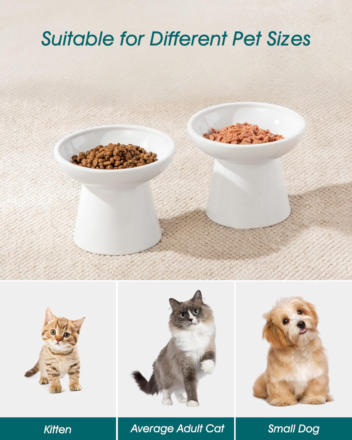 vancasso Pet Feeder in 2 Pack-Food Bowls, White