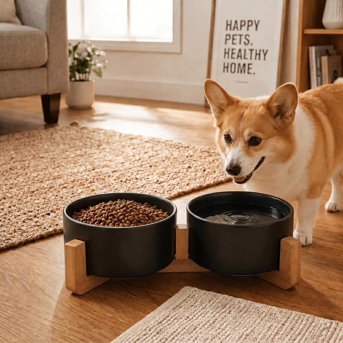 SPUNKYJUNKY Pet Feeder in 3.6 cups, Black × 2