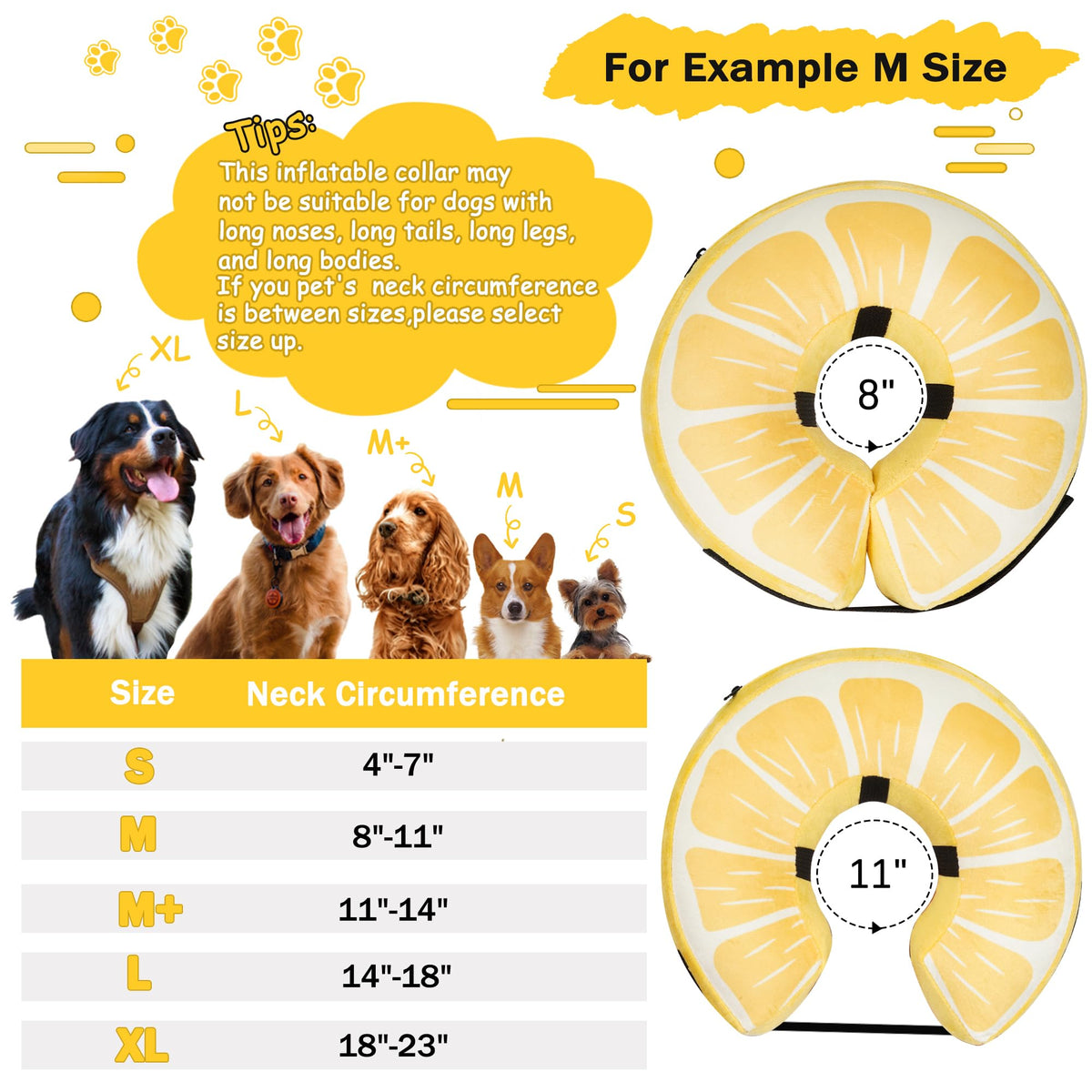 Cneo Animal Recovery Collar Cone in S（neck 4"-7"）, Lemon