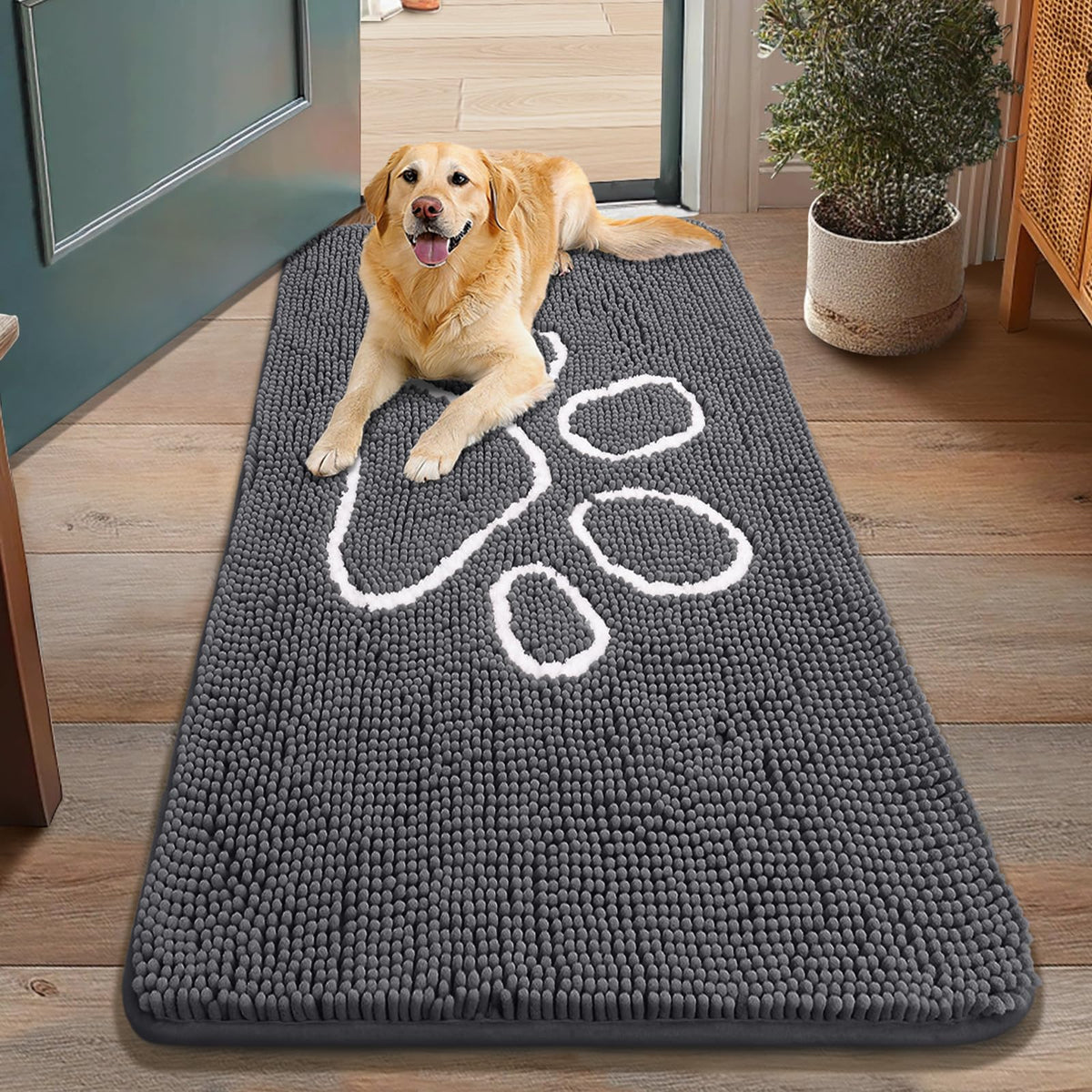 Smiry Rug in 48"X30", Dark Grey and White