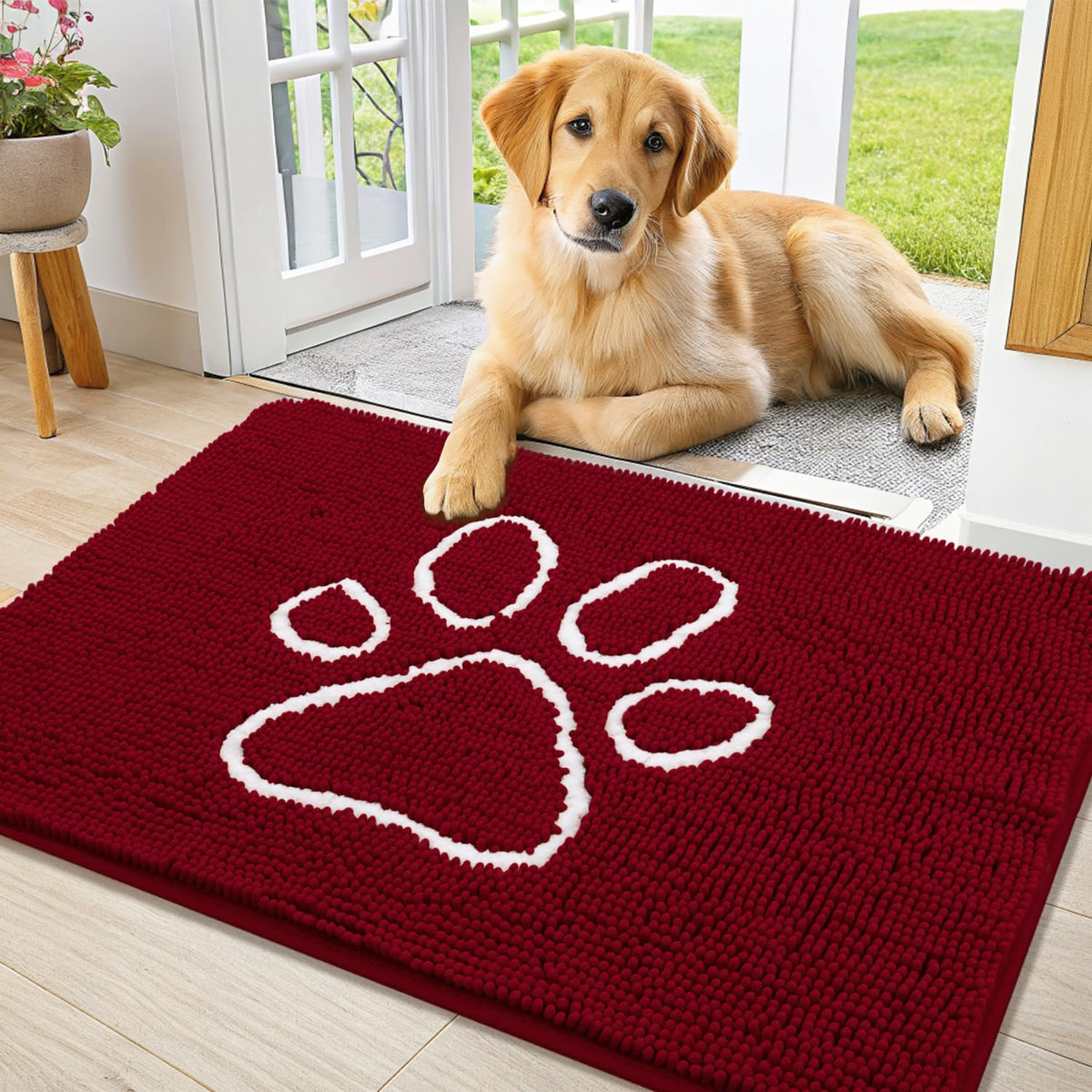 Smiry Rug in 36"X24", Red and White