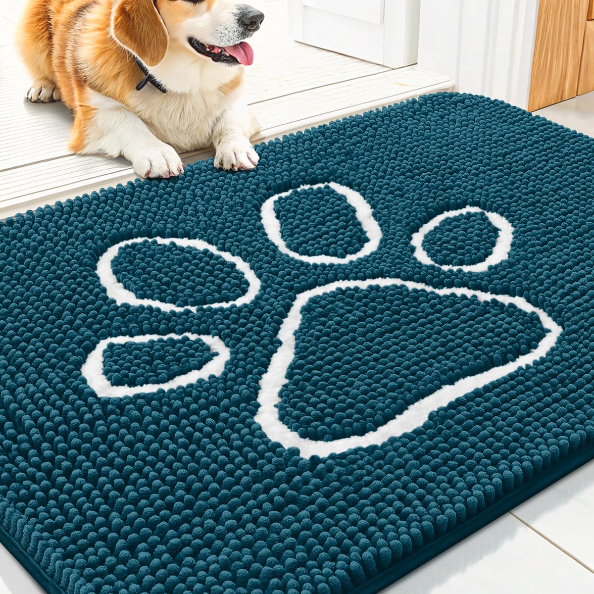 Smiry Rug in 30"X20", Atlantic Blue and White