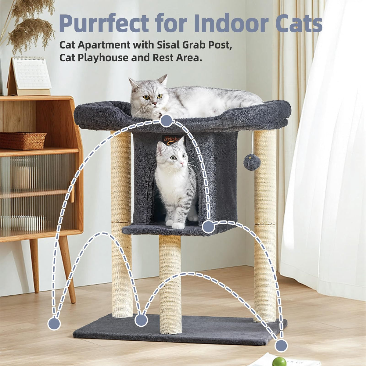 Feliskyn Pet Activity Structure in 28 Inches, Dark Grey