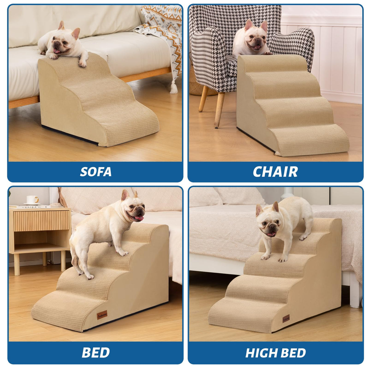 aodisman Animal Stair in Standard 3-Step 15.7"H, Khaki