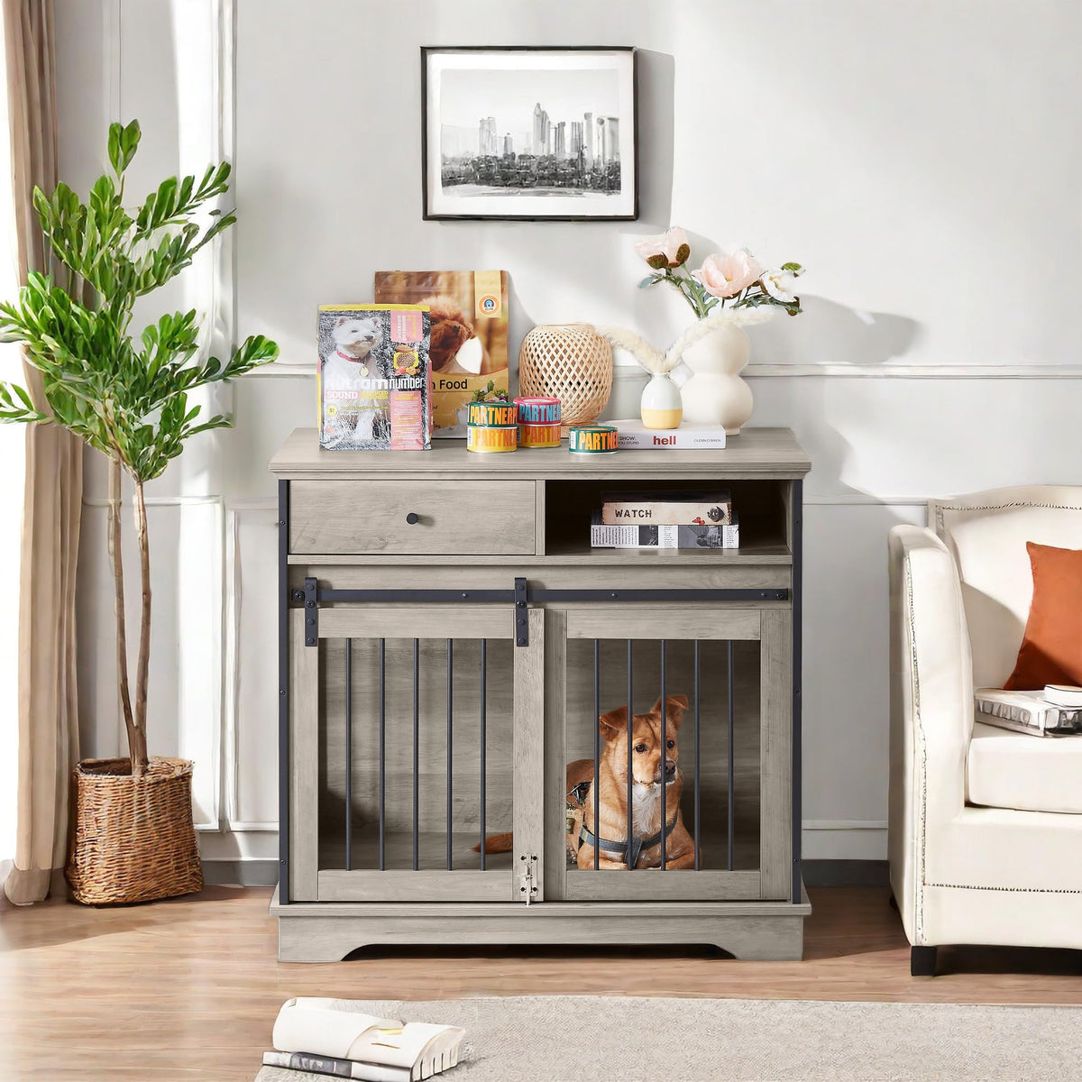 NicBex Animal Cage in 35.4"L x 23.6"W x 33.5"H, Grey