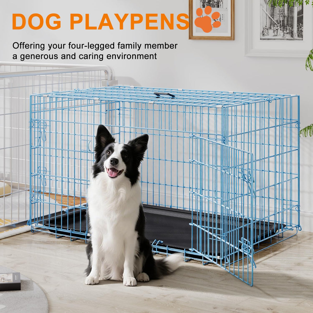 FDW Animal Cage in 42.0"L x 26.0"W x 28.0"H, Blue