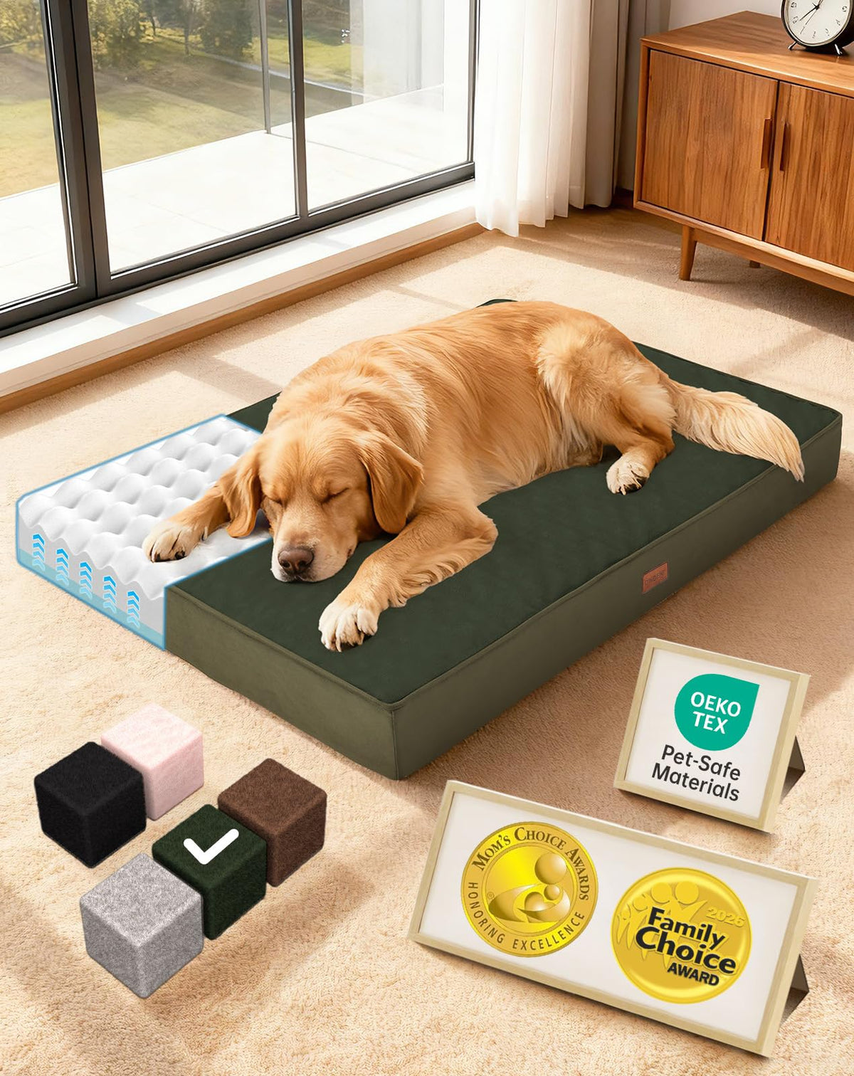 OhGeni Pet Bed Mat in 41" x 28" x 4" (For Crate), 05-Green