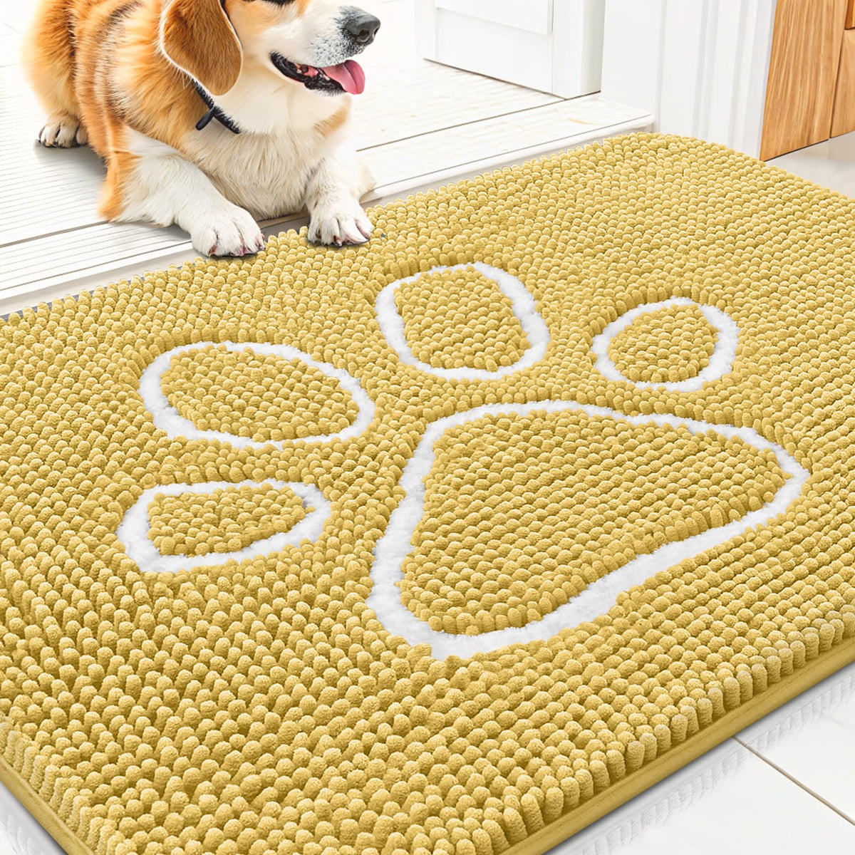 Smiry Rug in 30"X20", Yellow and White