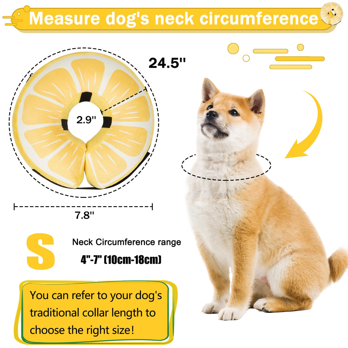 Cneo Animal Recovery Collar Cone in S（neck 4"-7"）, Lemon