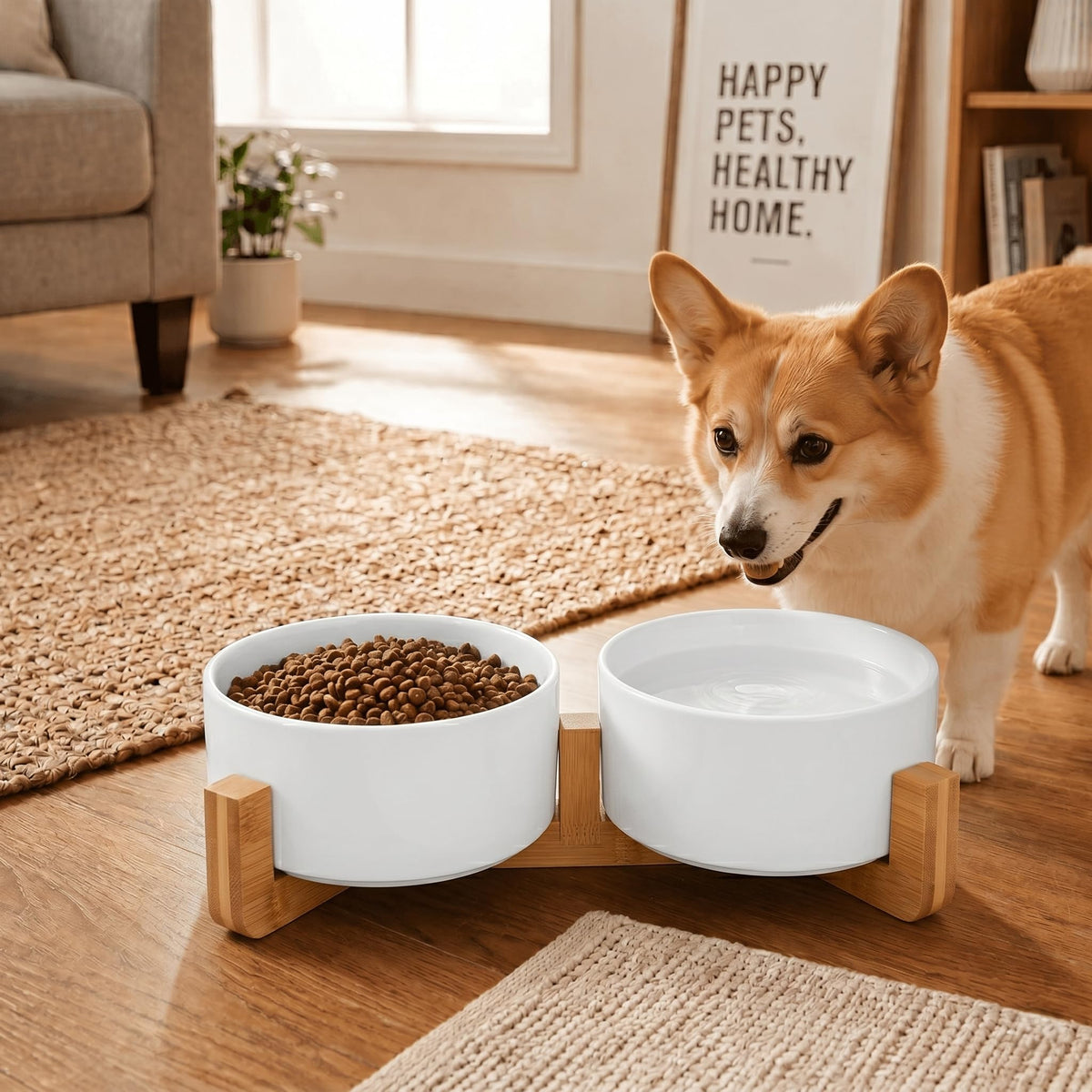 SPUNKYJUNKY Pet Feeder in 3.6 cups, White × 2