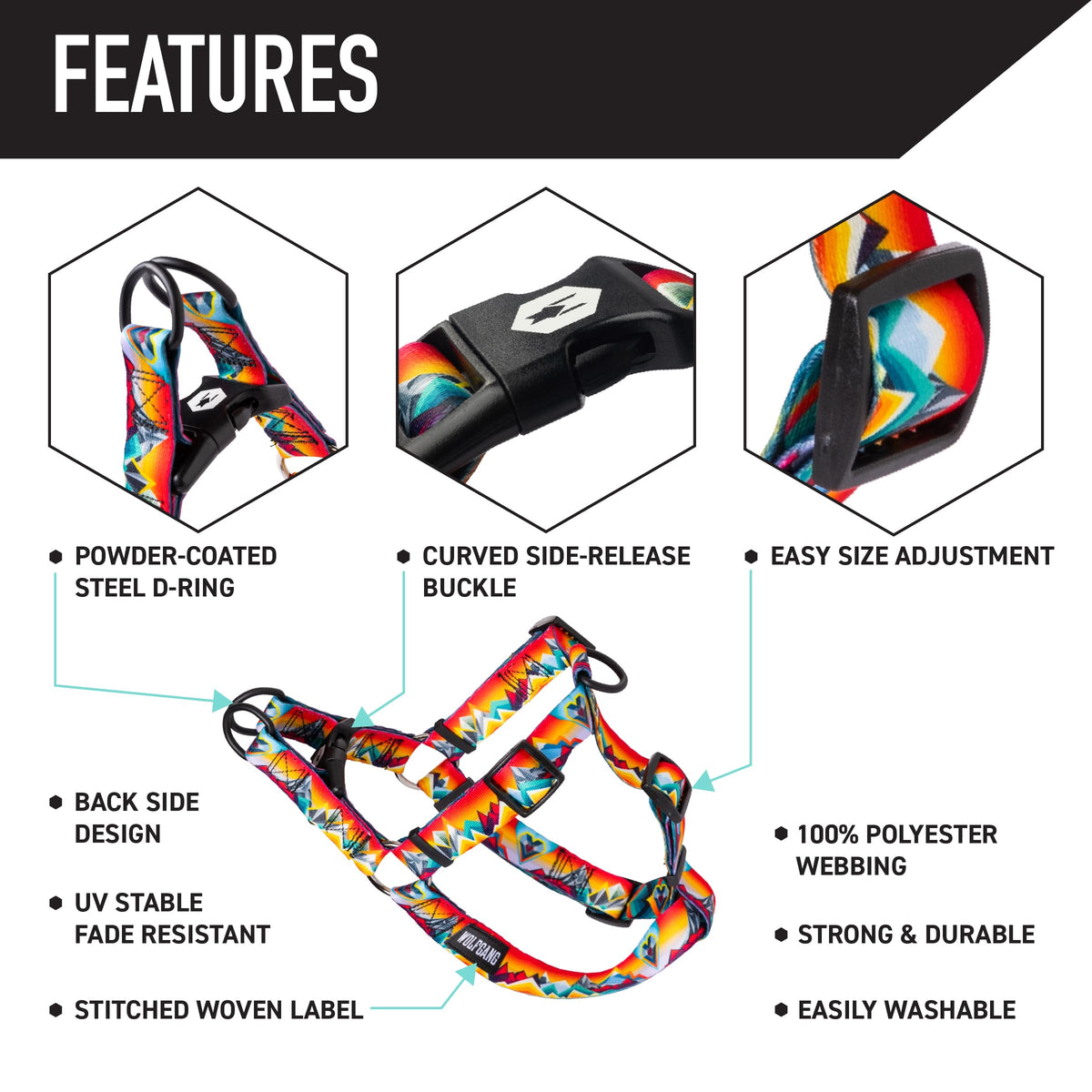 Wolfgang Man & Beast Animal Harness in Small (5/8 Inch x 12-18 Inch), MountainVibes Print