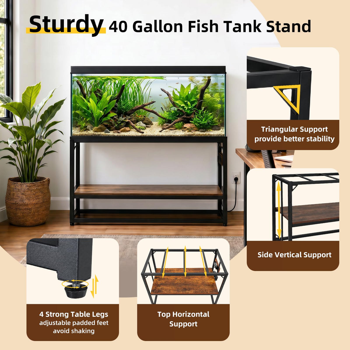 MEWSDEN Item Stand in (40 Gallon)36.5"x18.5", Rustic Brown-with Power Outlets