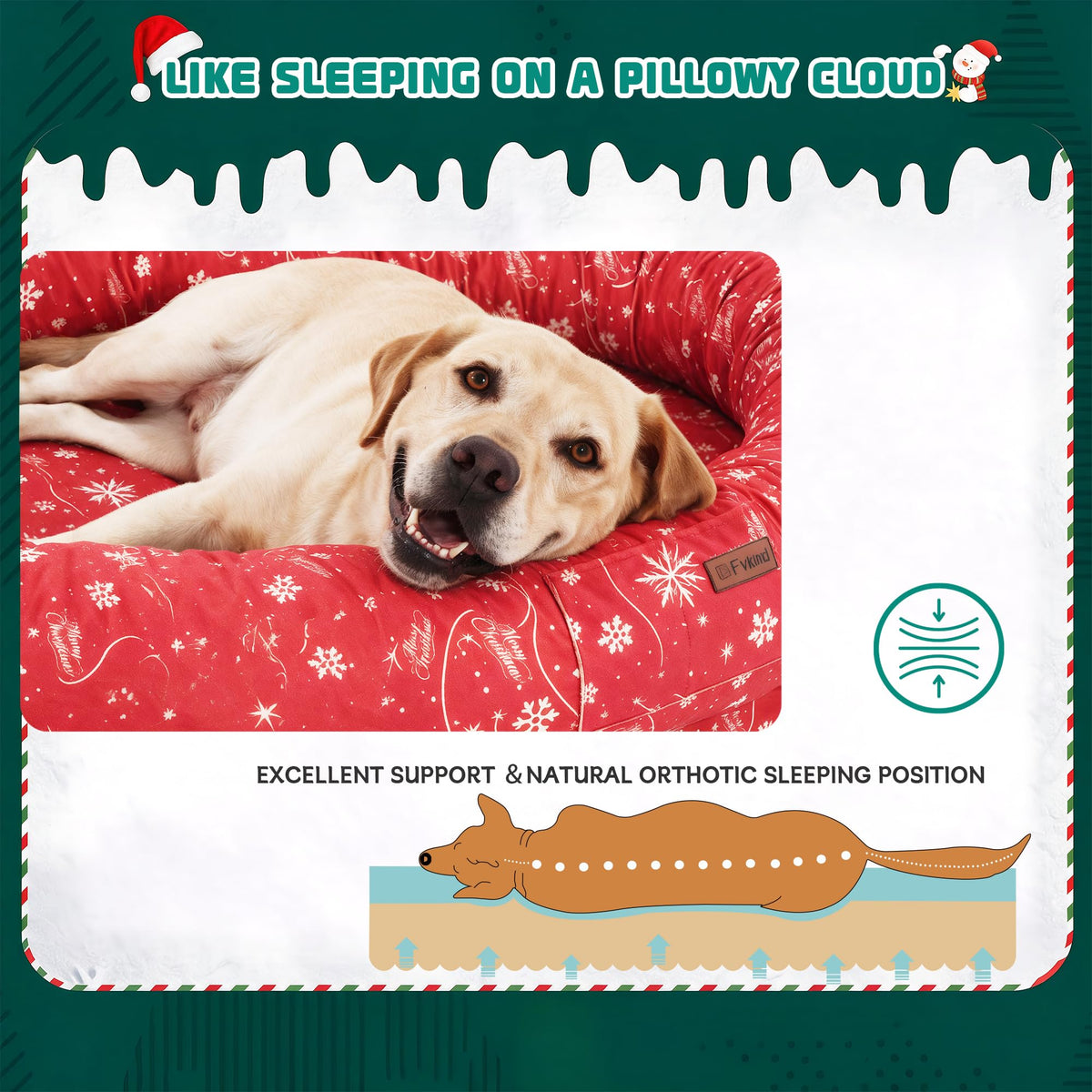 Fvkind Pet Bed Mat in 70"L×33"W×12"Th, Christmas