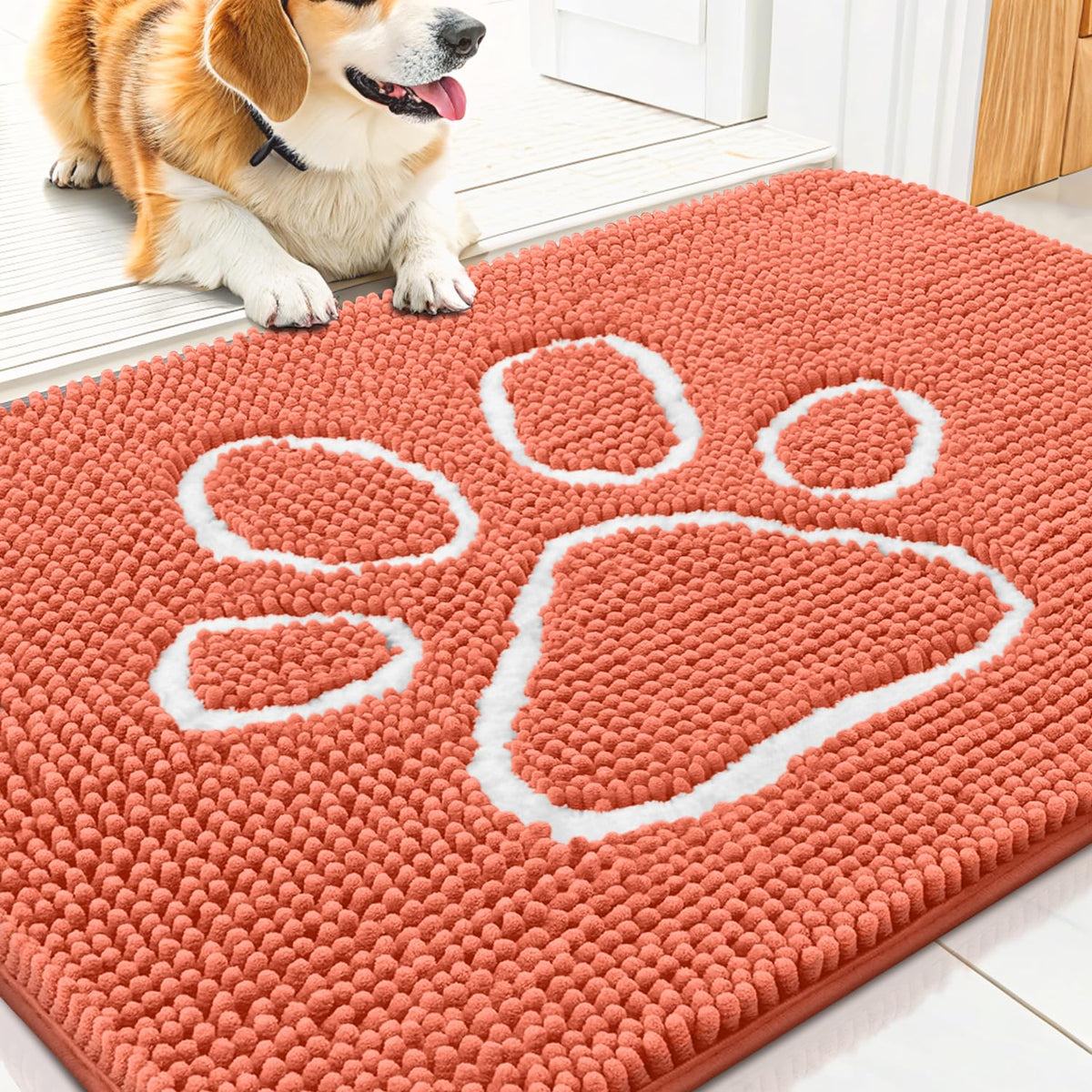 Smiry Rug in 30"X20", Coral and White