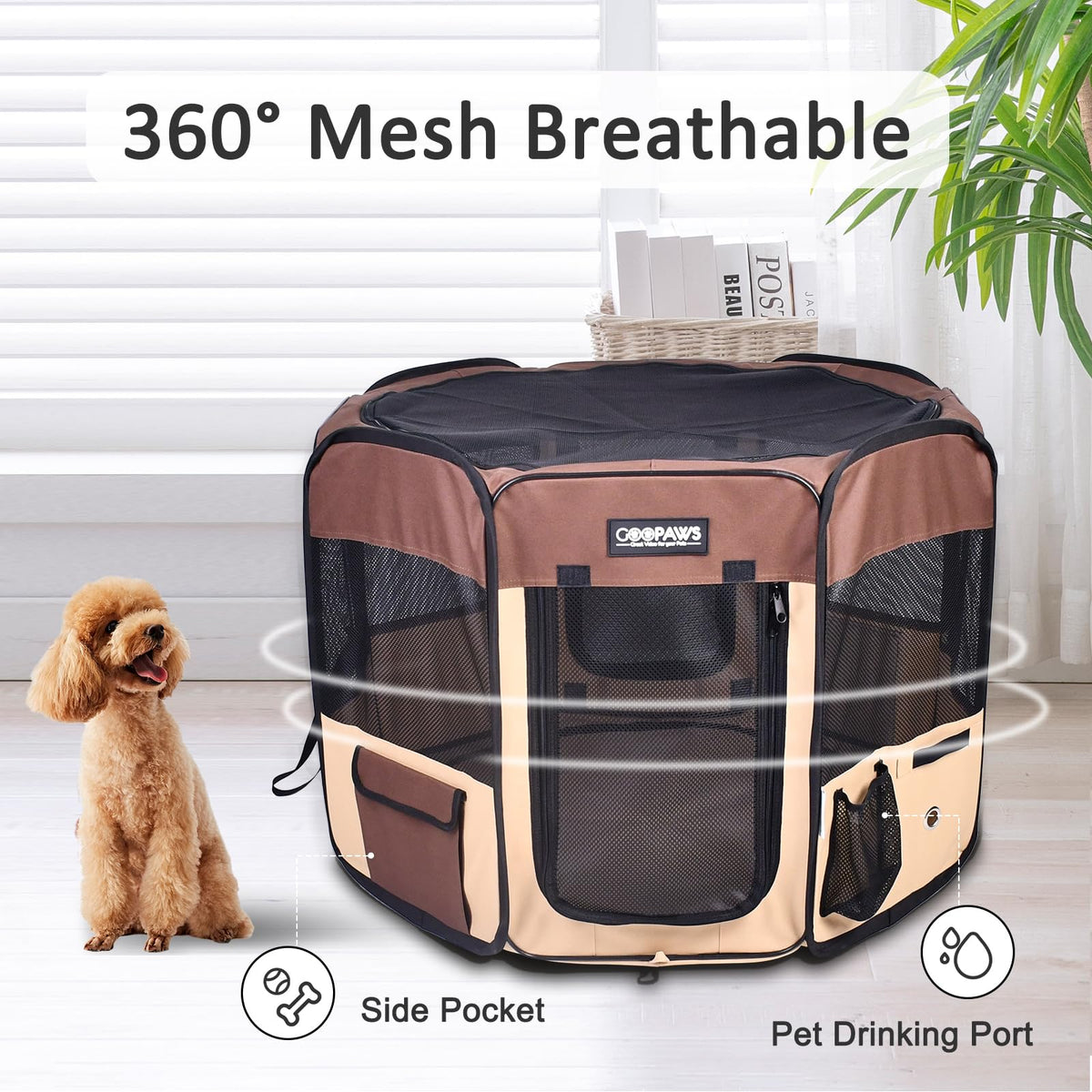 JESPET Pet Playpen in 36x36x24 Inch (Pack of 1), Brown