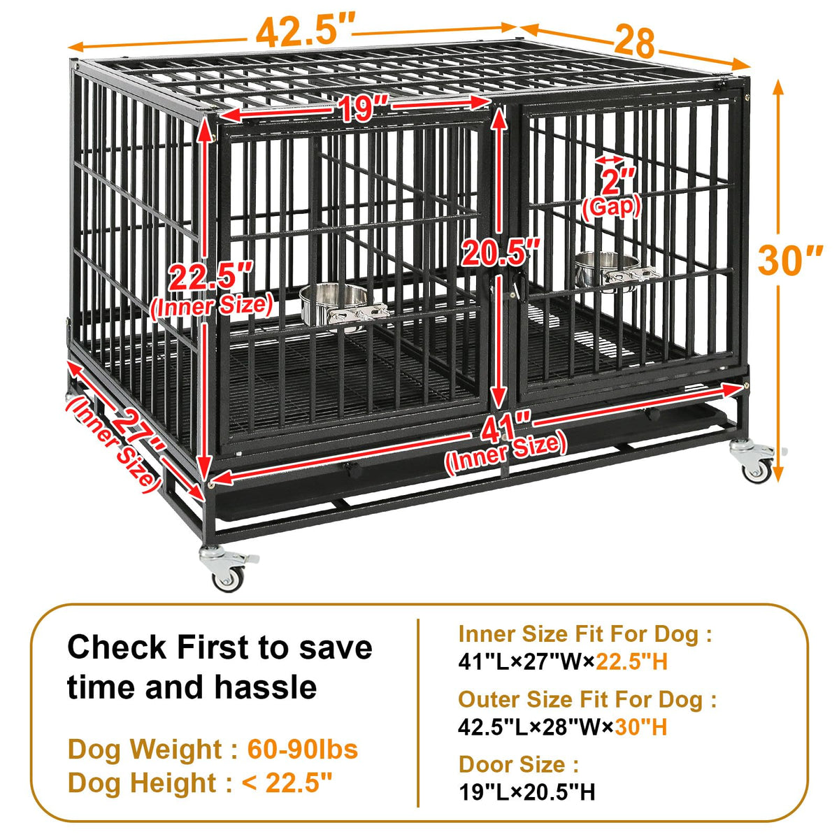 Homey Pet Animal Cage in 43.0"L x 28.0"W x 29.0"H, Black
