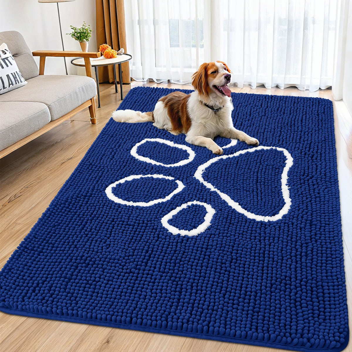 Smiry Rug in 71"X46", Navy Blue and White