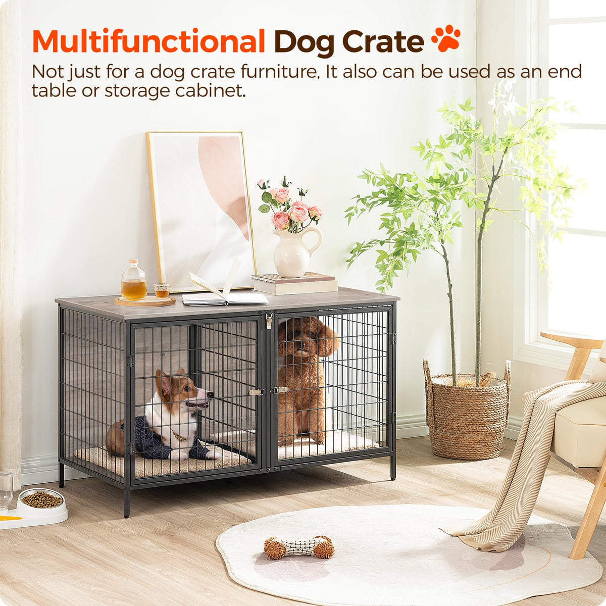 MAHANCRIS Animal Cage in 43.3"L x 21.7"W x 26.4"H, Greige