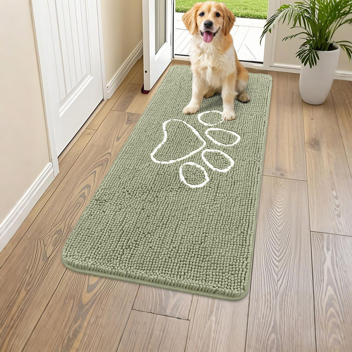 Smiry Rug in 47"X24", Sage Green and White