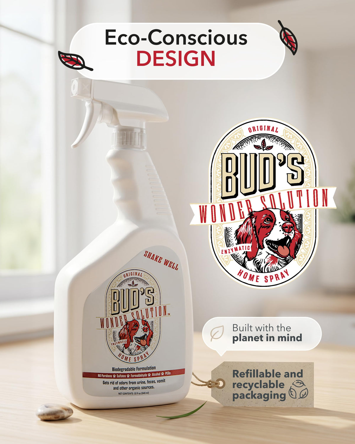 BUD'S WONDER SOLUTION Area Deodorizer in 32 Fl Oz (Pack of 1), Clear