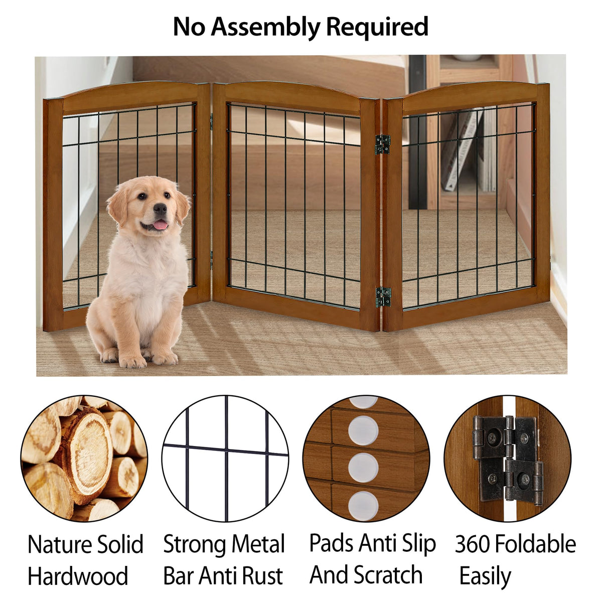 LZRS Temporary Gate in 24"Height-3 Panel, Oak Cherry