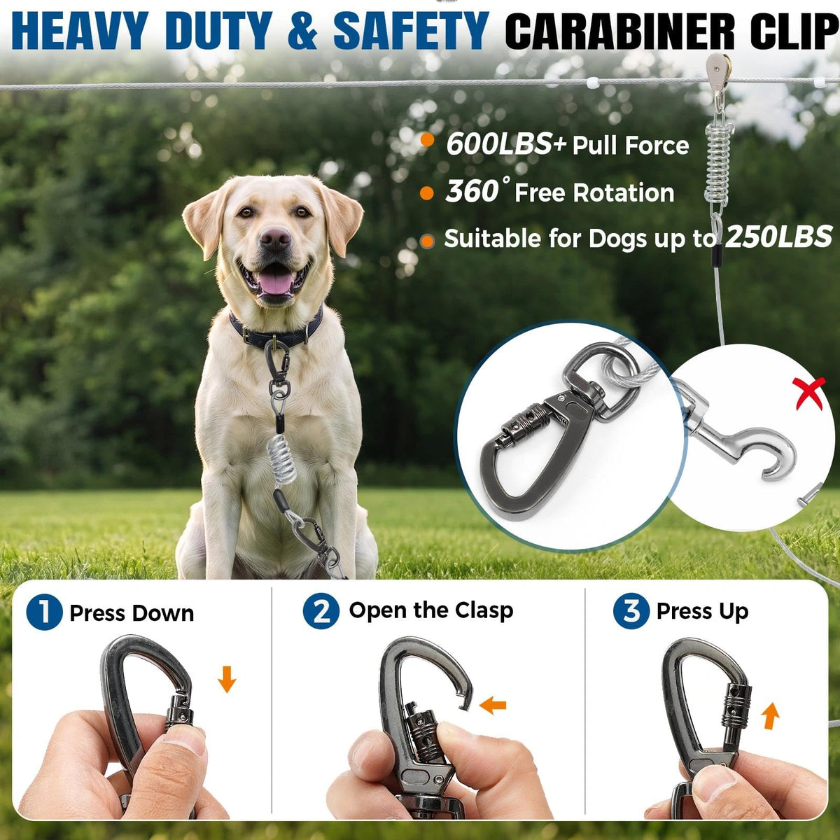 Duckygoo Leash in 50FT+10FT,250LBS, Silver