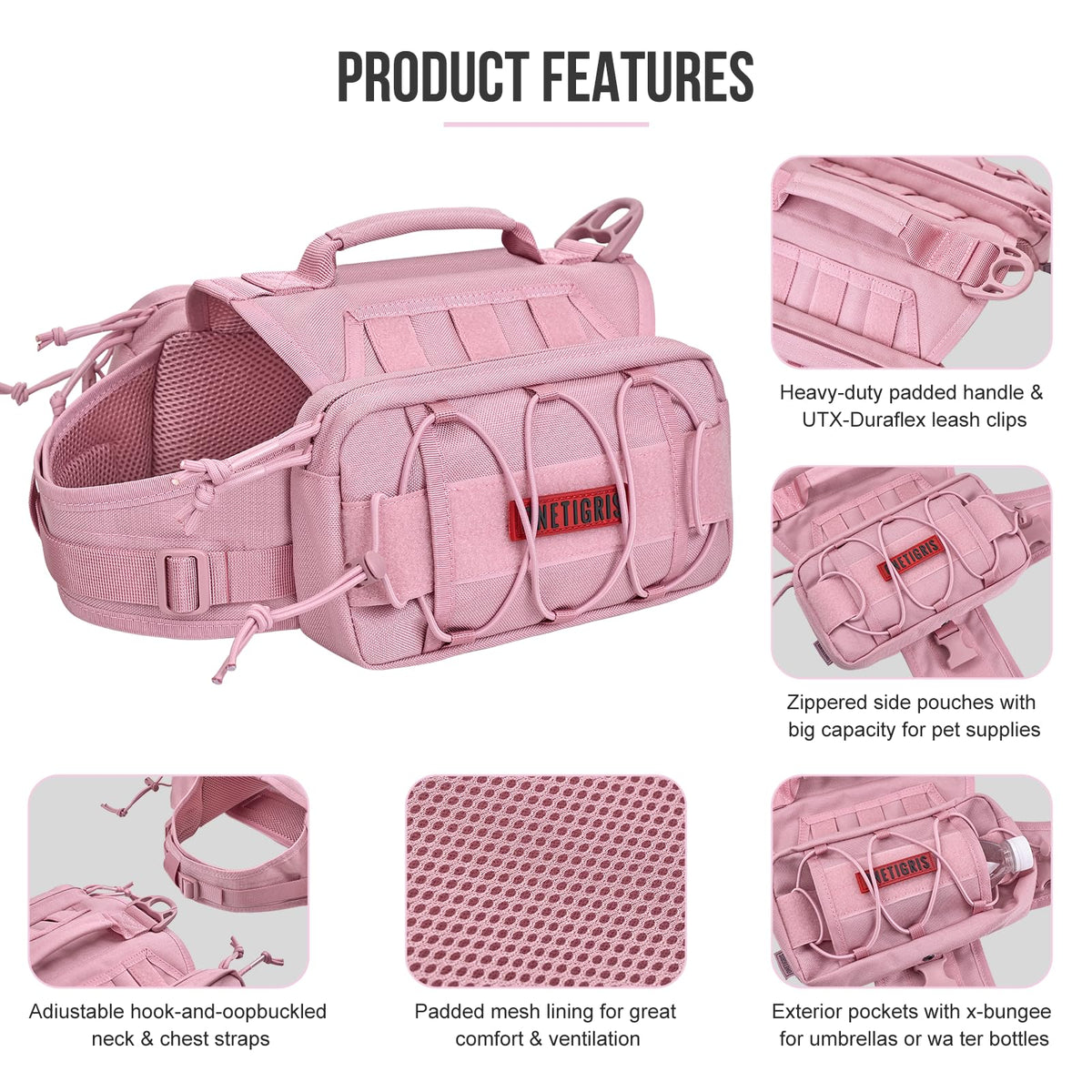 ONETIGRIS Pet Supplies in Medium, Pink