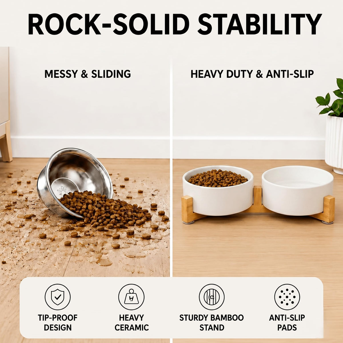 SPUNKYJUNKY Pet Feeder in 1.7 cups, White × 2