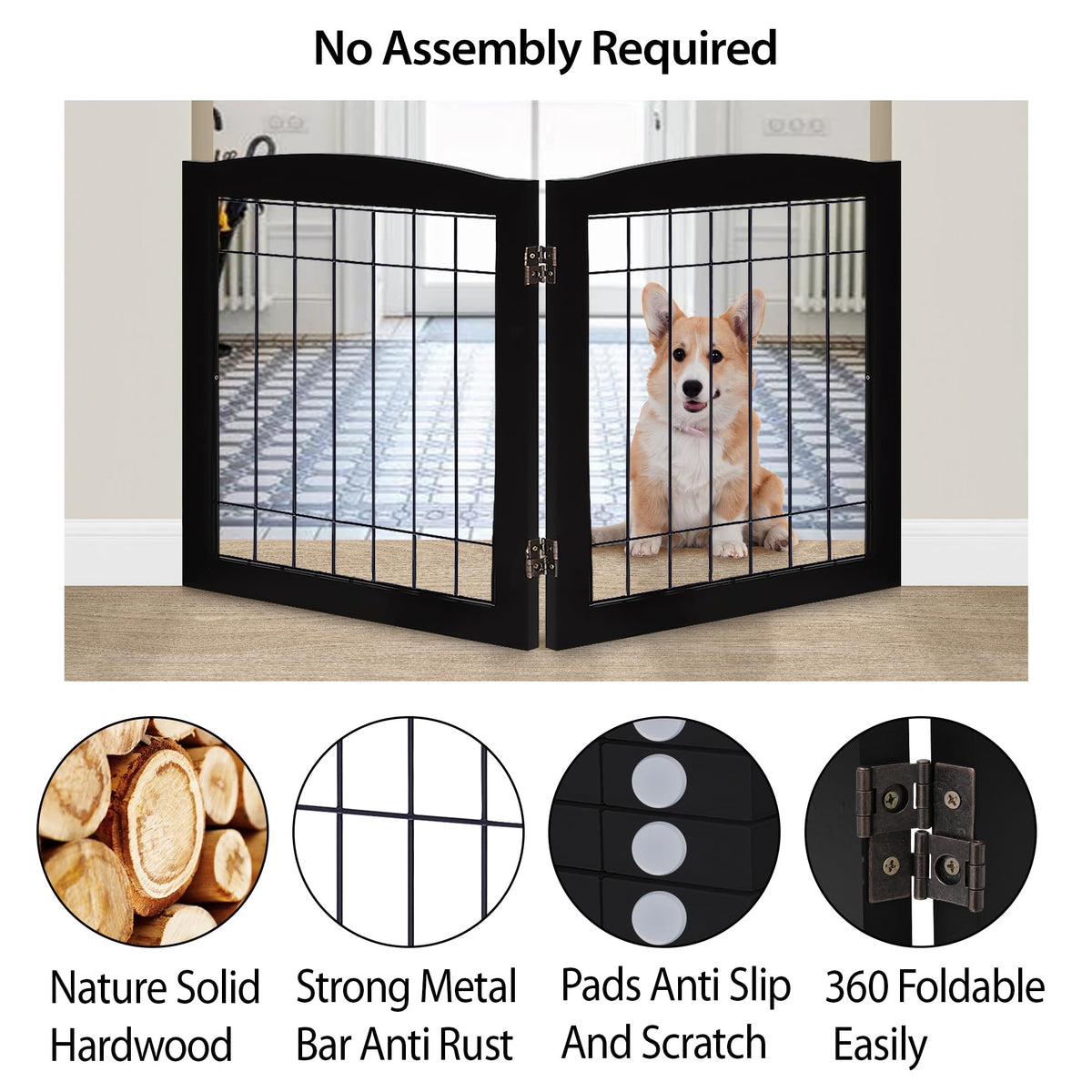LZRS Temporary Gate in 24"Height-2 Panel, Black