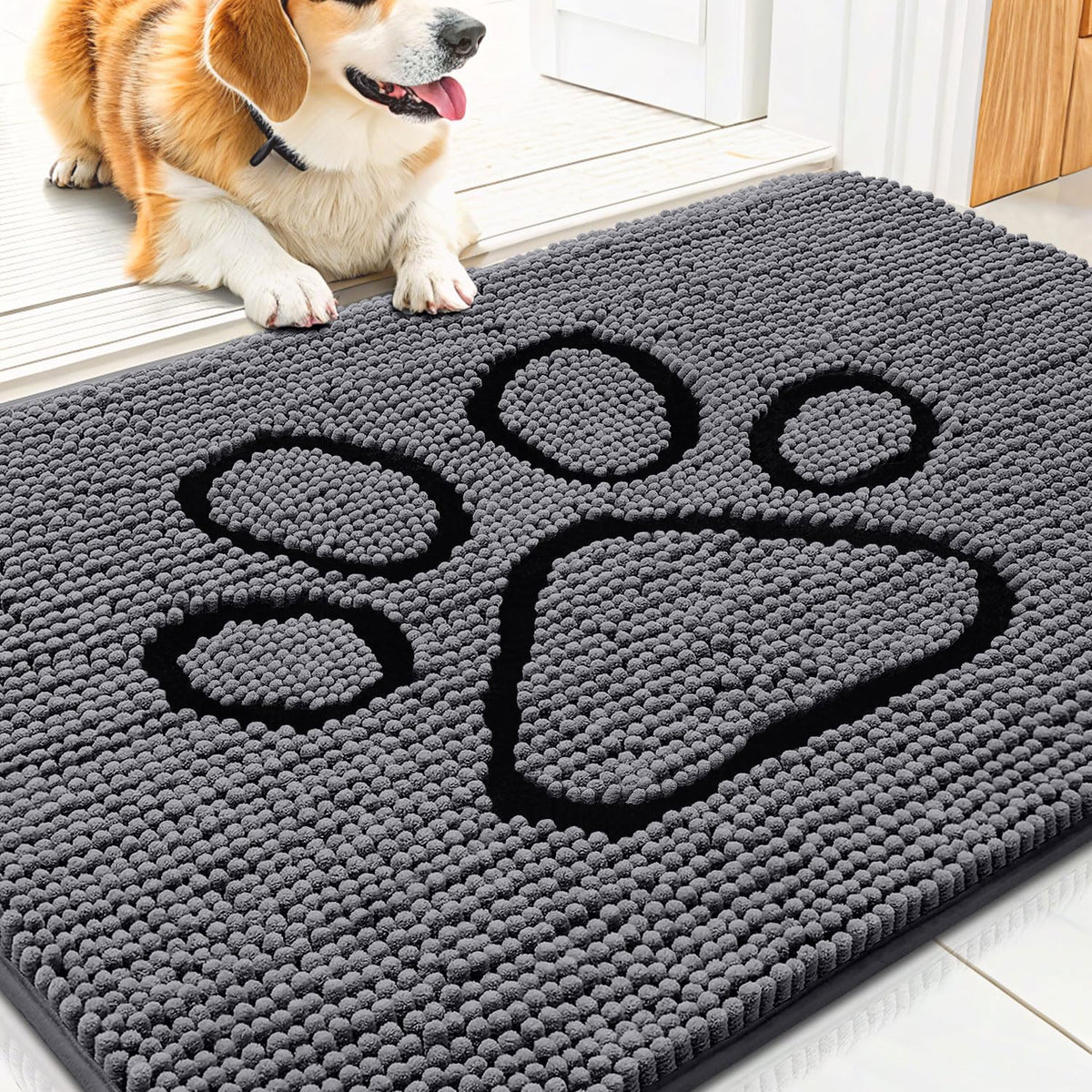 Smiry Rug in 30"X20", Dark Grey and Black