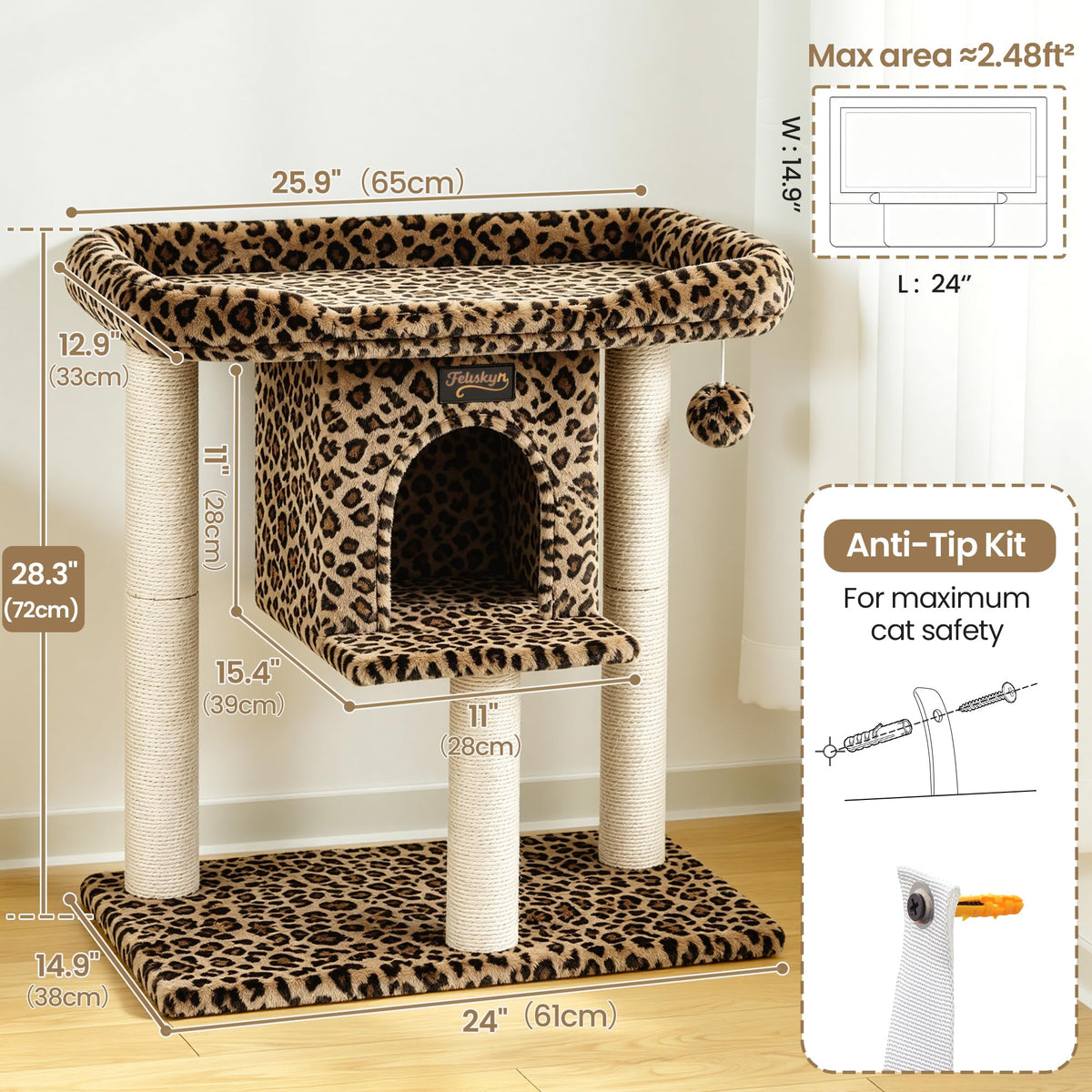 Feliskyn Pet Activity Structure in 28 Inches, Leopard Print