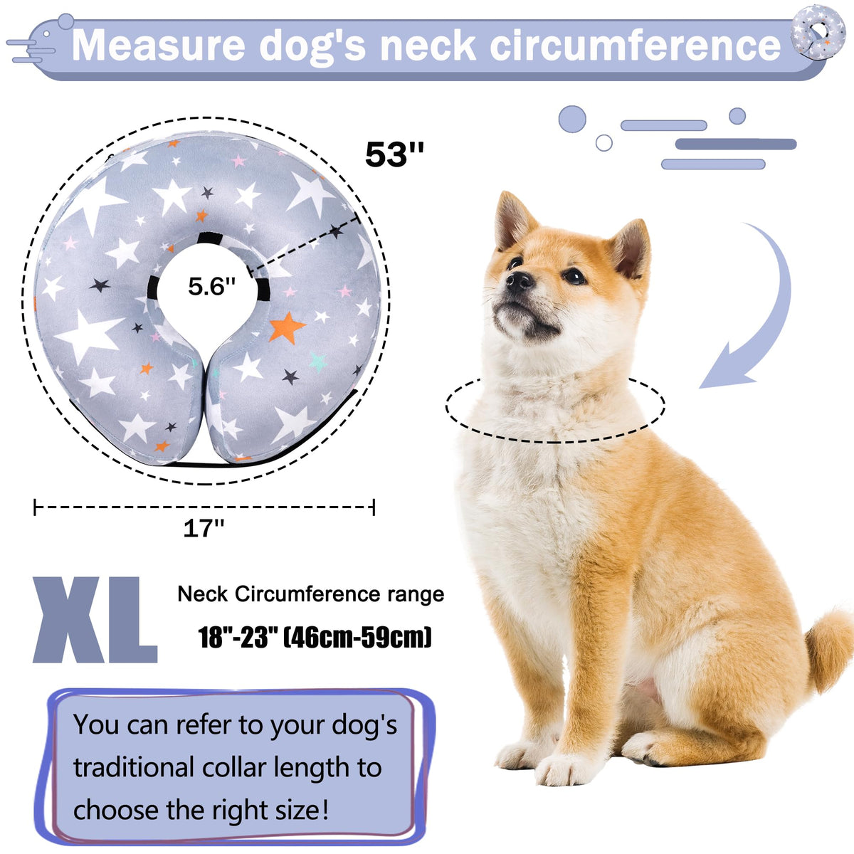 Cneo Animal Recovery Collar Cone in XL（neck 18"-23"）, Grey