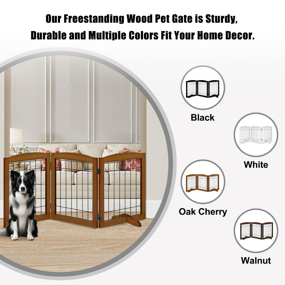 LZRS Temporary Gate in 30"Height-3 Panel, Oak Cherry