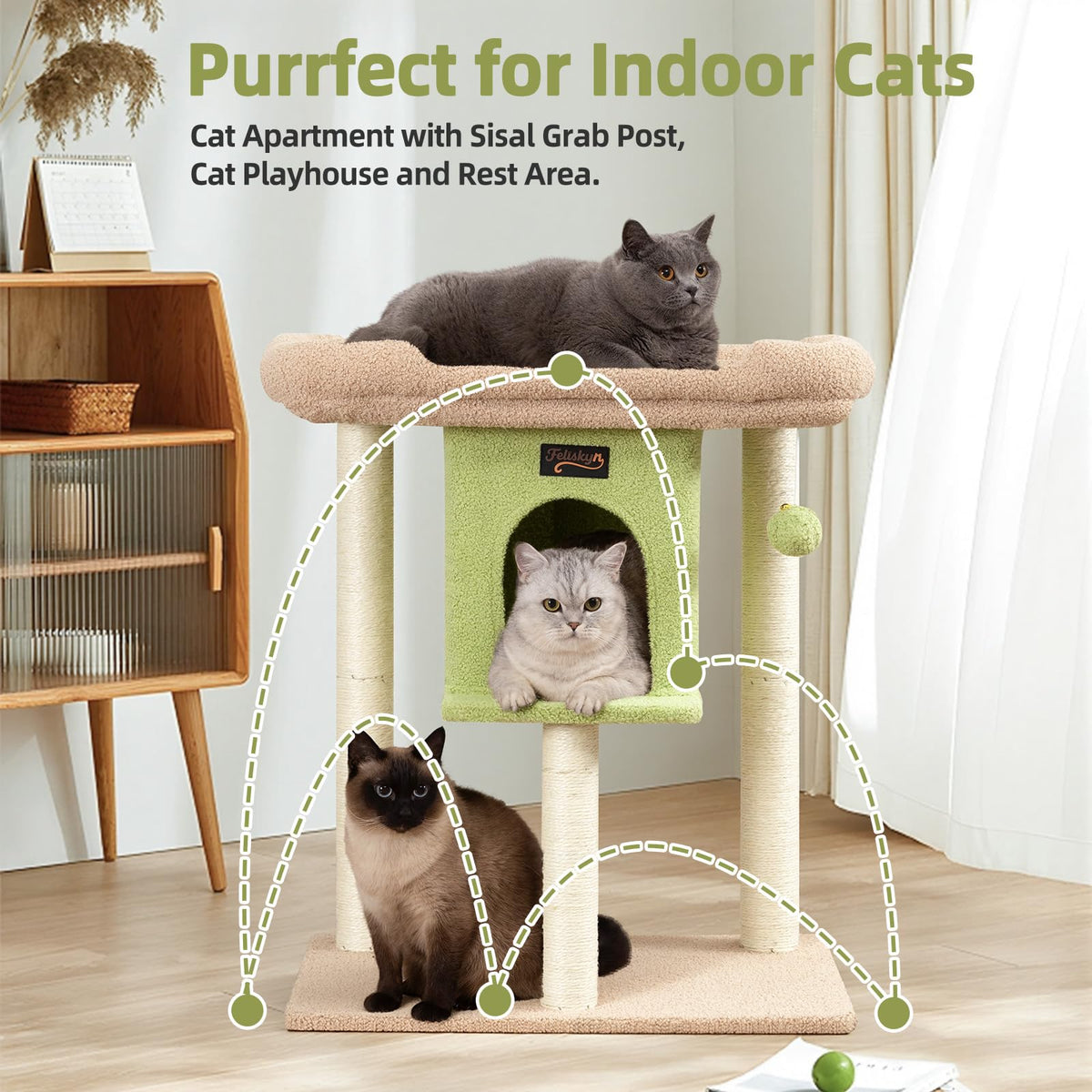 Feliskyn Pet Activity Structure in 28 Inches, Green