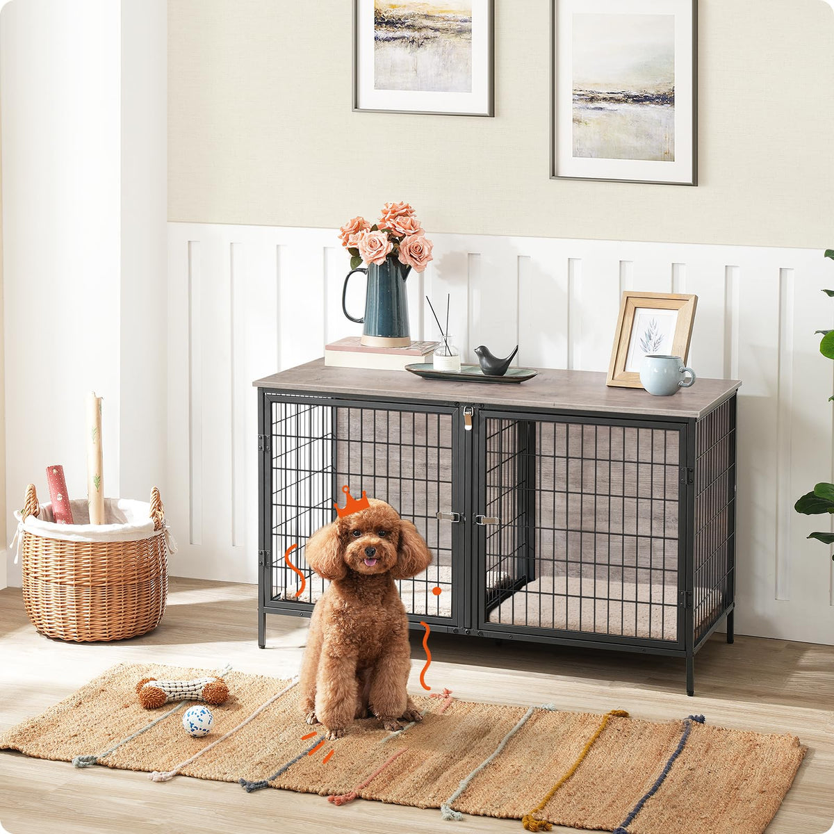 MAHANCRIS Animal Cage in 43.3"L x 21.7"W x 26.4"H, Greige