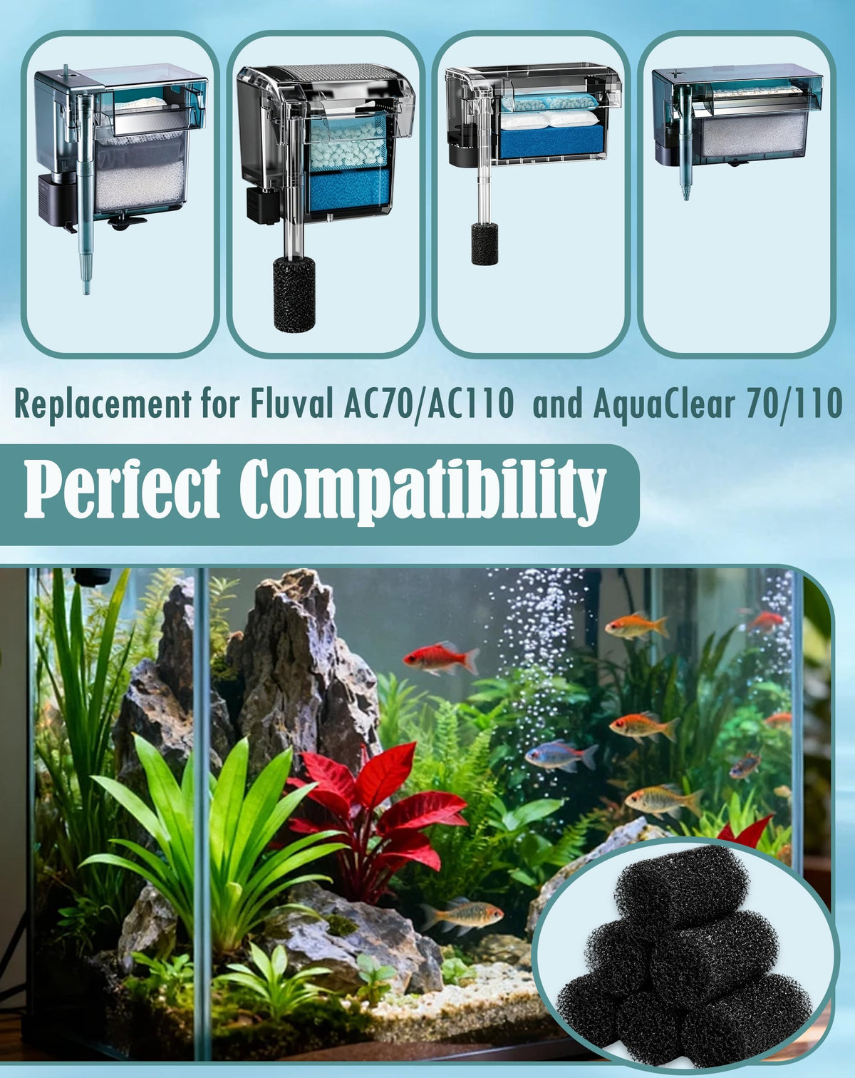 Aolleteau Pet Supplies in AC70/110 Prefilter, Black
