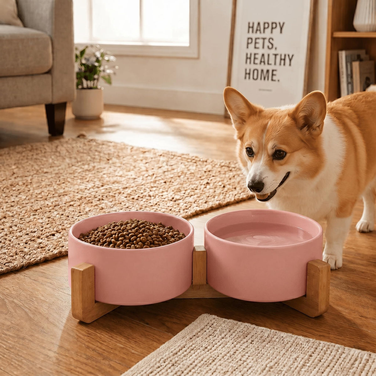 SPUNKYJUNKY Pet Feeder in 3.6 cups, Pink × 2