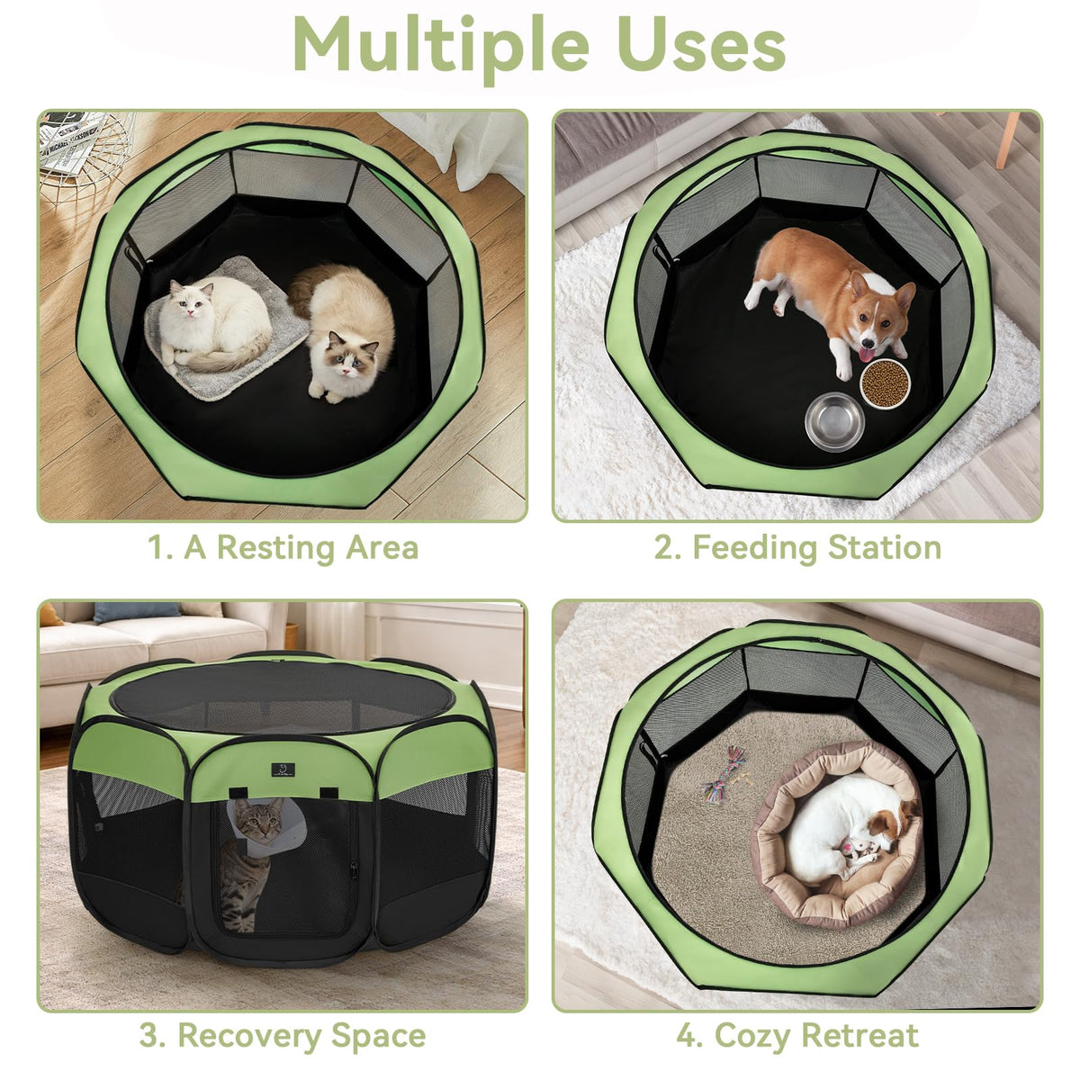 A 4 Pet Pet Playpen in S(29.92"x29.92"x16.5"), Green+Black