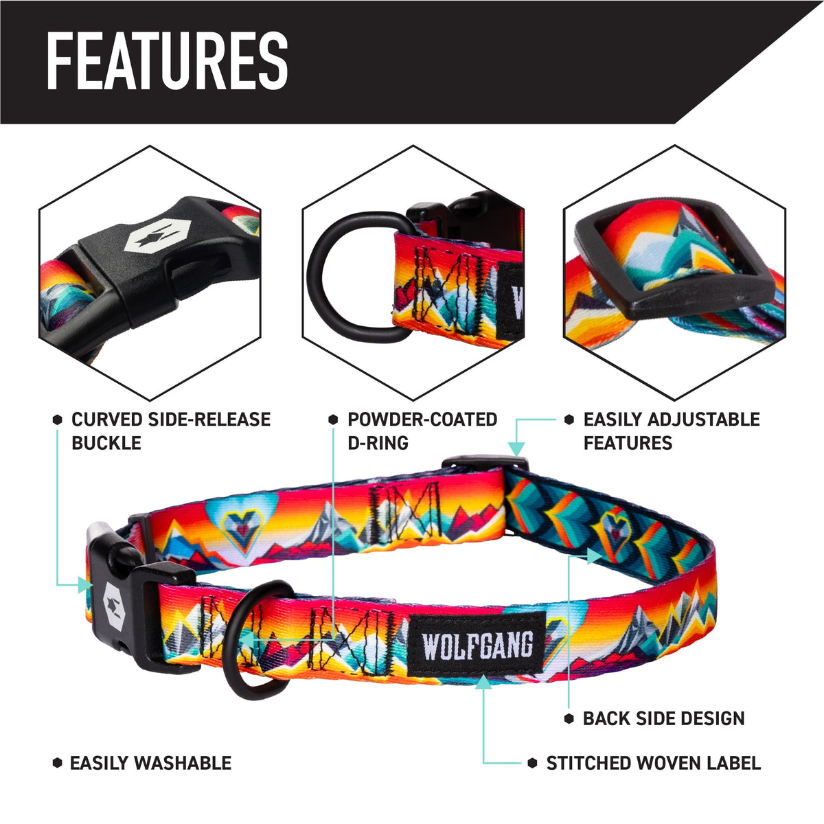 Wolfgang Man & Beast Animal Collar in Small (5/8 Inch x 8-12 Inch), MountainVibes Print