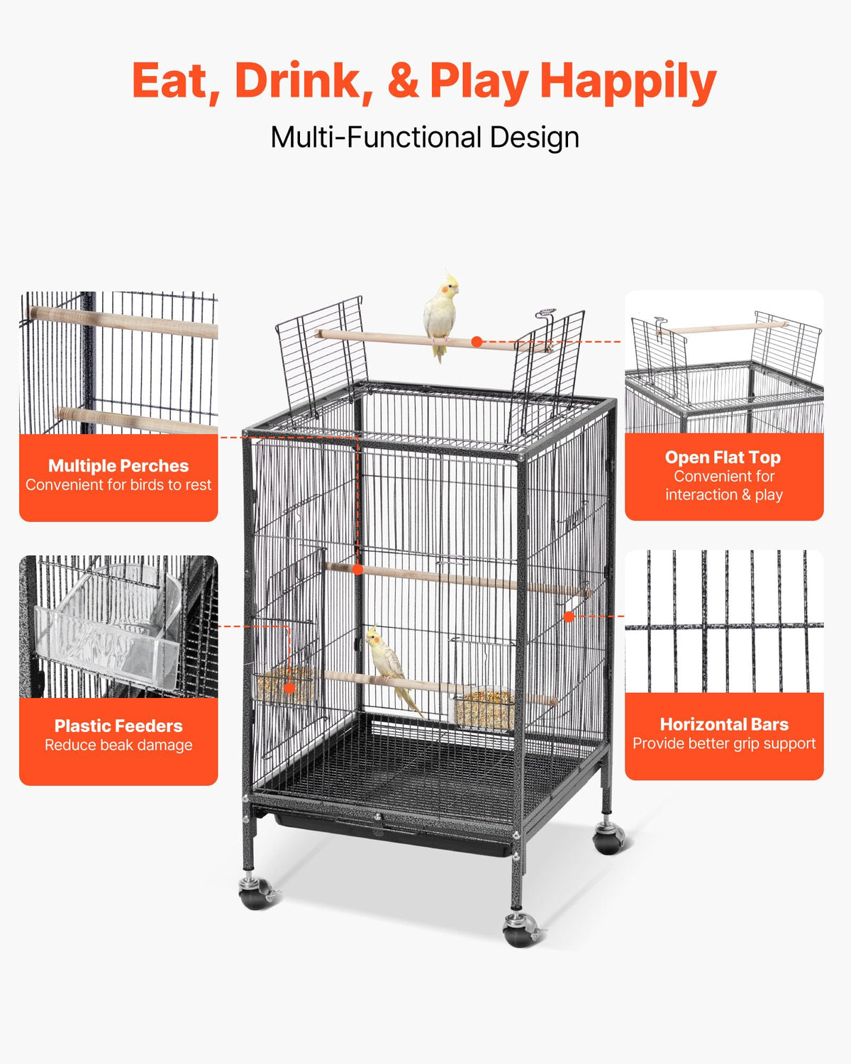 VEVOR Animal Cage in 18.0"L x 18.0"W x 30.0"H, Black