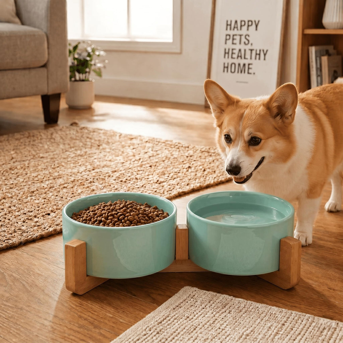 SPUNKYJUNKY Pet Feeder in 3.6 cups, Morandi Green × 2