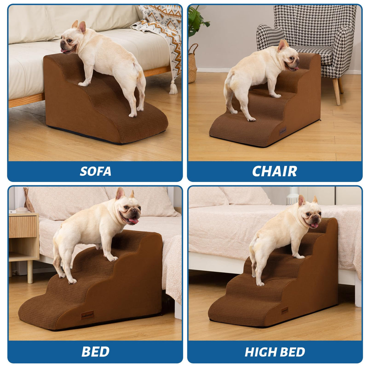 aodisman Animal Stair in Standard 4-Step 17.4"H, Brown