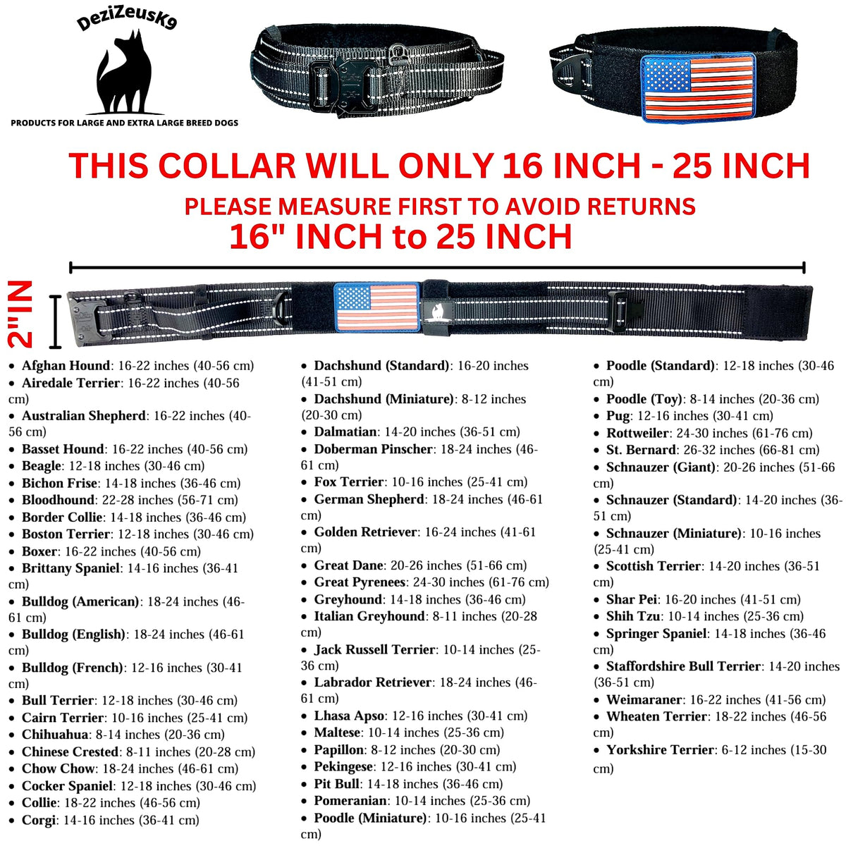 DEZIZEUSK9 Animal Collar in 16-25 INCH, BLACK-COBVEL2